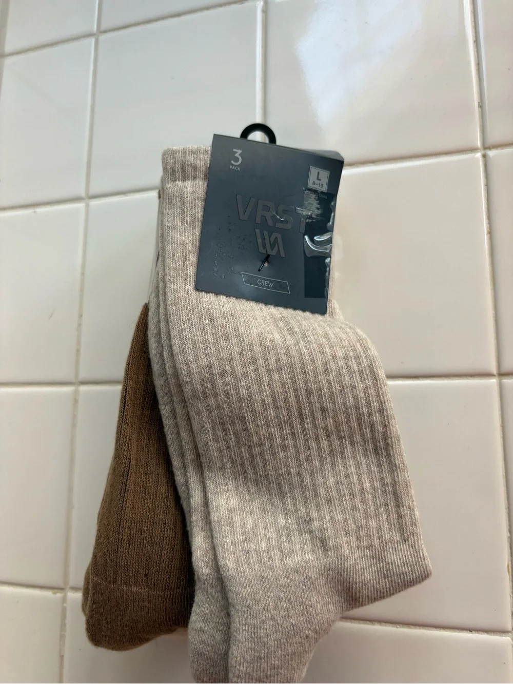 3 Pack VRST Men's Size 8-13 Arch Support Half Cushion Crew Socks Brown/Tan/Sand